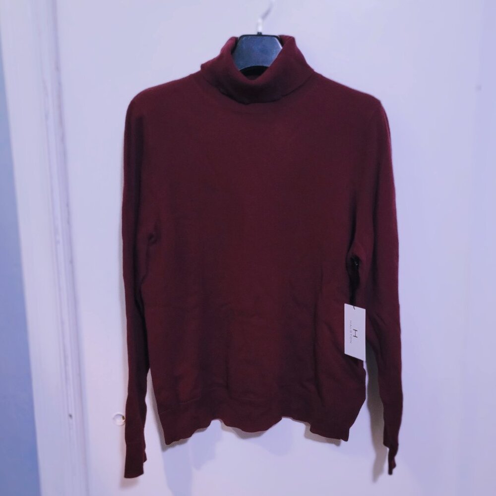 H Halston 100% merino wool turtleneck sweater Merlot XL